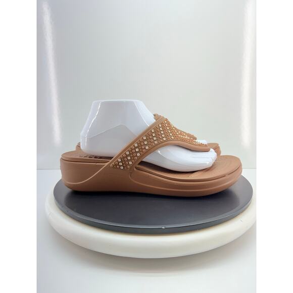 Crocs Monterey Shimmer Womens 11 Wedge Flip Flop Sandals Bronze Brown Platform - Picture 7 of 13